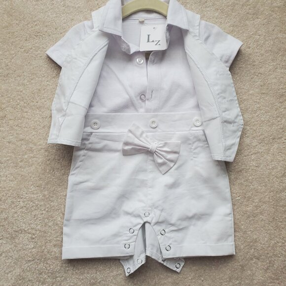 Laurenza's Éden Baptism Christening Off-White Romper Set with Bow-Tie SZ 3-6M - Picture 6 of 14